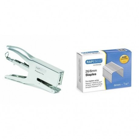 Rapesco - Pack grapadora metálica de tenaza + caja de grapas 26/6 mm, 5000 unidades