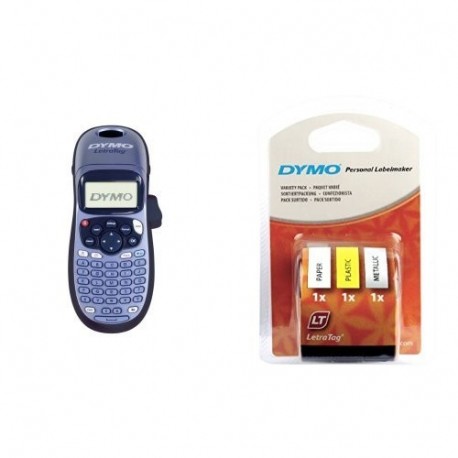 DYMO - Pack impresora de etiquetas LetraTag LT-100H + 3 rollos de cinta de 12 mm, papel, plástico y metálico