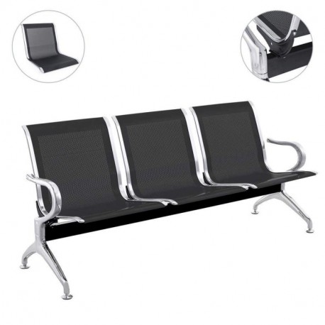 PrimeMatik - Bancada para Sala de Espera con sillas ergonómicas Negras de 3 plazas