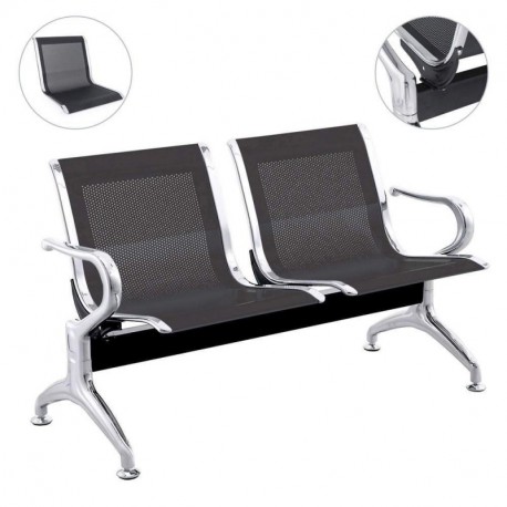 PrimeMatik - Bancada para Sala de Espera con sillas ergonómicas Negras de 2 plazas