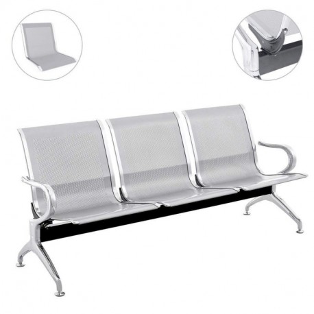 PrimeMatik - Bancada para Sala de Espera con sillas ergonómicas Plateadas de 3 plazas