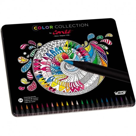 BIC Conté - Caja metálica de 24 lápices de colores