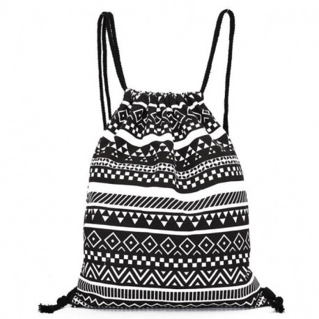 Westeng - Bolsa con cordón lienzo, diseño de geométrico mochila Simple estilo noir-Negro