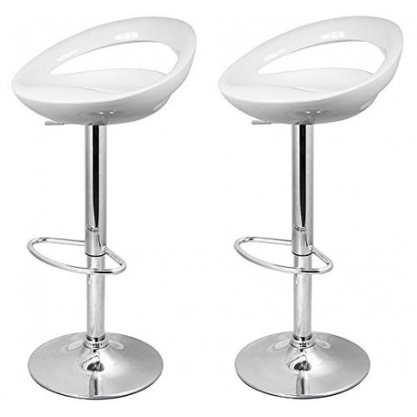 La Silla Española - Pack de dos taburetes con asiento redondo en color blanco, en PVC, regulable en altura. 47x44x97 cm, 2 un