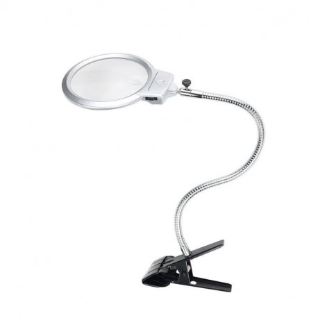Rightwell - Lupa 2X - 6X con luz y pinza lentes de gran aumento, clip lupa electronica de mesa, plateado