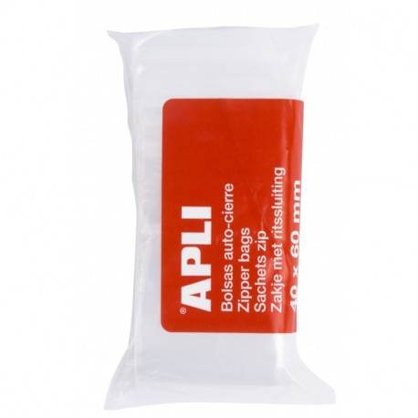 APLI 13247 - Pack de 100 bolsas de plástico con autocierre, 40 x 60 mm