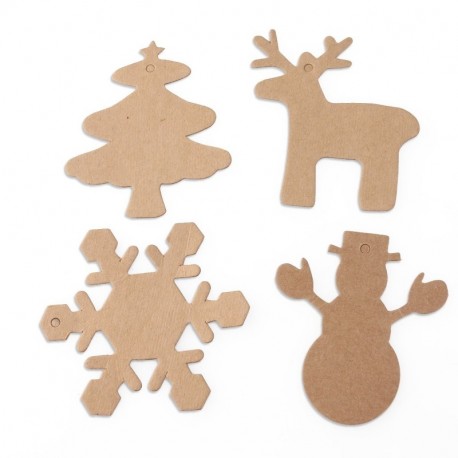 OULII 100 piezas regalo paquete etiquetas Navidad árbol copo de nieve ciervos muñeco de nieve Navidad festoneado etiqueta de 