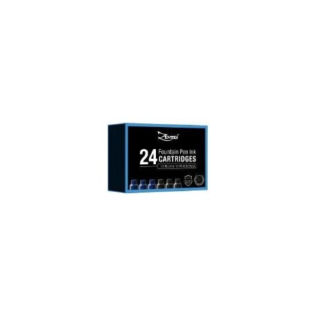 Cartuchos de Tinta para Pluma Estilográfica - [PACK AHORRO DE 24 CARTUCHOS]: 12 Azules y 12 Negros - ZenZoi Set de Cartuchos 