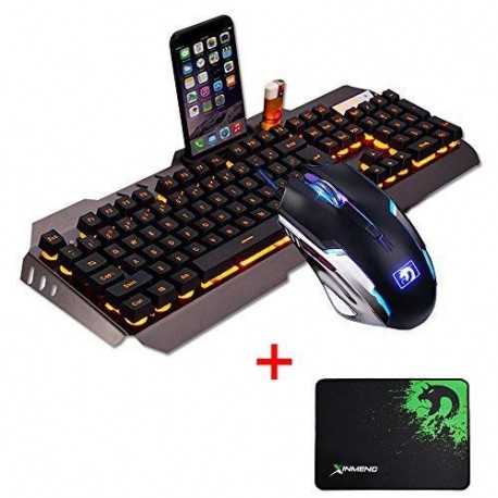 Juego De Teclado y Mouse UrChoiceLtd® Ajazz RGB Naranja LED Con Retroiluminación Ergonomic USB Gaming Teclado Multimedia + 24