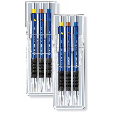 Staedtler Marsmicro 775SCWP3 - Juego de 3 portaminas de colores, 0,3 – 0,7 mm, incluye certificado ecológico con minas de rep