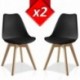 Pack 2 sillas Lucia Negro, pata madera y asiento acolchado, estilo nórdico