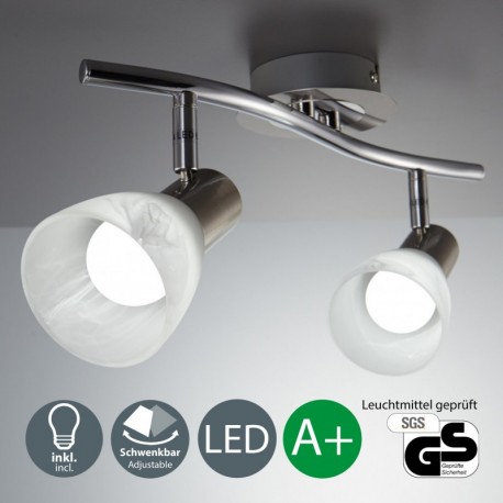 Lámpara LED de techo I Focos giratorios I Lámpara de techo con 2 bombillas E14 I Orientable I Habitación I Níquel mate I Colo