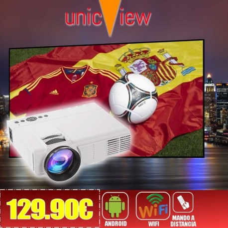 Proyector Unicview SG150 Blanco con Android, WiFi, USB, HDMI, VGA, AC3, Tarjeta TF