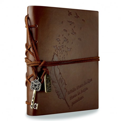 Foonii Cubierta de cuero de la vendimia retro Notebook llave mágica Cadena 160 en blanco Jotter Diary Brown 