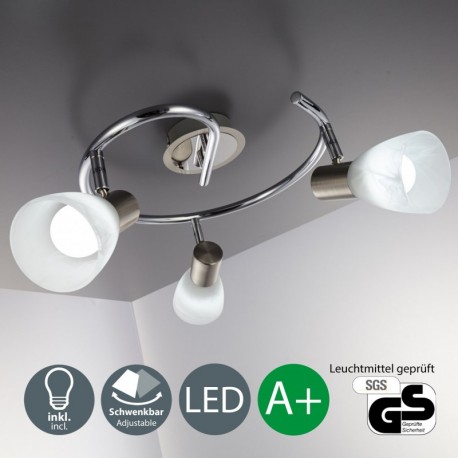 B.K.Licht Lámpara de techo led I 3 focos I lámpara de dormitorio I giratoria I orientable I incl 3 leds de 5,5 W l luz de tec