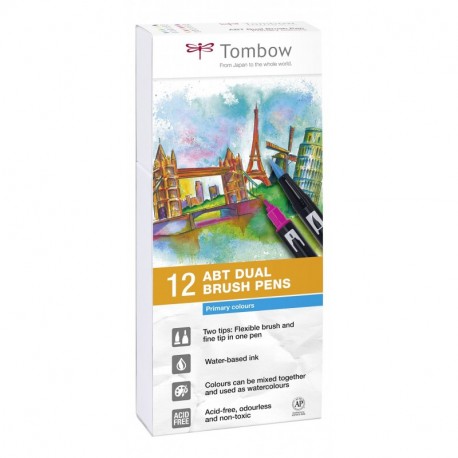 Tombow Dual Brush - Estuche 12 rotuladores doble punta pincel, multicolor