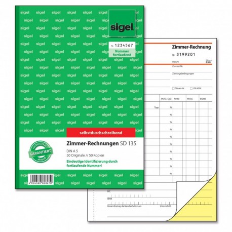 Sigel sd135 habitaciones factura A5, numeradas, papel autocopiativo, 2 x 50 hojas