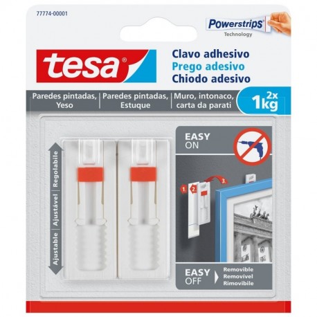 Tesa Clavo adhesivo ajustable, ideal para cuadros, para paredes pintadas y yeso 1 kg 