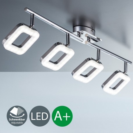 Lámpara de techo LED I Salón I 4 focos I Orientables y giratorios I Luces instaladas fijas I Metal I Plástico I Foco angular 