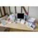 Osco – Papelera de plástico blanco brillante caja de índice con tarjetas y pestañas de colores