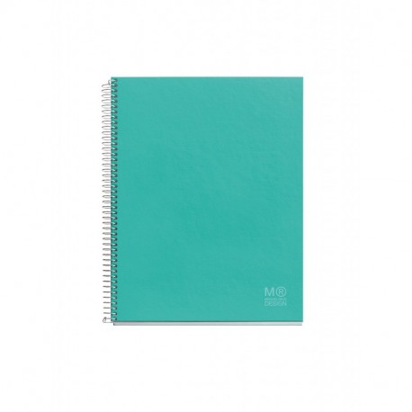 Miquelrius - Cuaderno Nordic Colors A5, 120 hojas franja de un color , cuadrícula 5 mm, tapa de cartón extraduro color Lagun