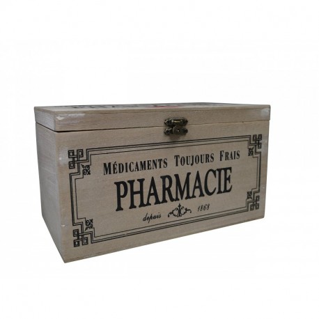 Khevga - Caja con tapa de madera y decoración con motivos de farmacia