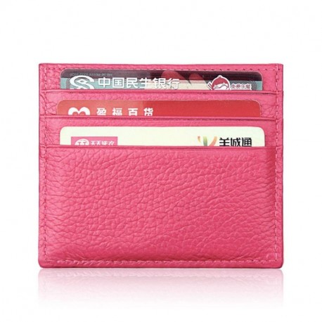 Tarjetero con protección RFID, de la marca Hibate, fino y de cuero auténtico, A1_Pink Rosa - D034-PIN