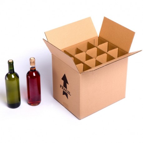  15x Caja para botellas de vino CON separadores de cartón rejilla | TELECAJAS Para 12 Botellas PACK DE 15 UNIDADES 