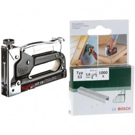 Bosch 0 603 038 001 - Grapadora manual HT 14 - - - 0603038001 pack de 1 + 2 609 255 823 - Grapa o 53 pack de 1000 