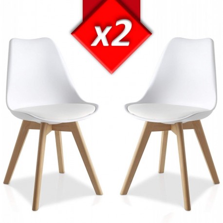 Pack 2 sillas Lucia Blanco, pata madera y asiento acolchado, estilo nórdico