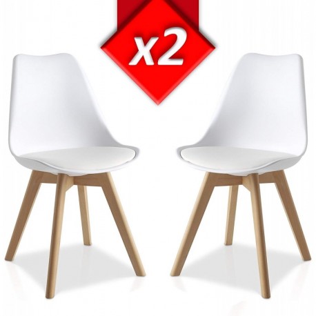 Pack 2 sillas Lucia Blanco, pata madera y asiento acolchado, estilo nórdico