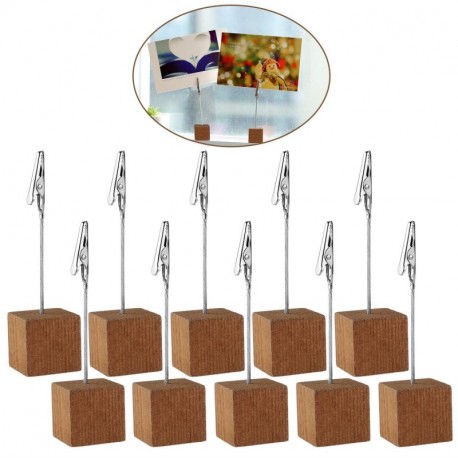 Sostenedor de fotos con clip de madera Rosenice de 4,5 pulgadas de mesa con base de cubo. Sostenedor de tarjetas y notas con 