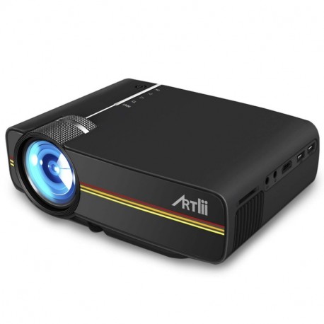 Mini Proyector, ARTLII 1200 Lúmenes LED Portátil Casero HD 1080P Vídeo Proyectores VGA/USB/SD/AV/HDMI Negro 