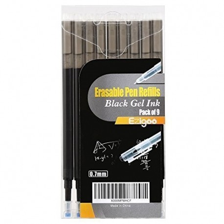 Recargas Bolígrafos Borrables Punta de 0.7 mm – Recargas de Color Negra Paquete de 9 - Ezigoo - 9BL000
