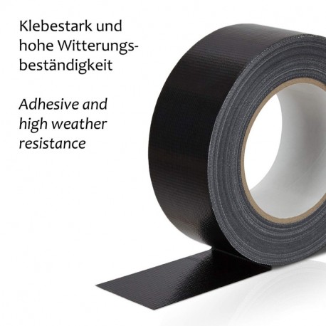 MAXKO cinta americana, fuerte, negra, 50 m x 50 mm/cinta adhesiva de tela reforzada/cinta de ductos/cinta gran poder adhesivo