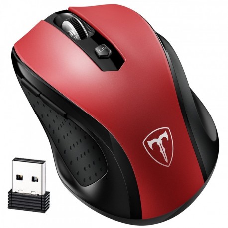 VicTsing Ratón Inalámbrico, Portátil 2.4G con Receptor Nano, 6 Botones, 2400DPI, 5 dpi Adjustables Color: Rojo 