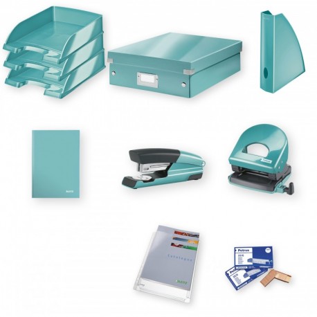 Leitz Home Office Kit Grande, Grapadora, Perforadora, Cuaderno, Accesorios de almacenamiento y Fundas de plástico y Grapas de