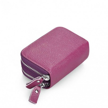 DcSpring RFID Cartera Tarjeteros Piel Genuino Monedero Pequeñas Portatarjetas Mini Cremallera para Mujer Hombre Púrpura 