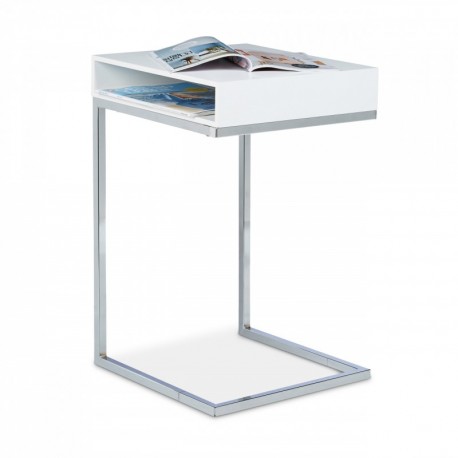 Relaxdays Mesa Auxiliar con Compartimento Lateral, Metal, Blanco, 38x37x61 cm