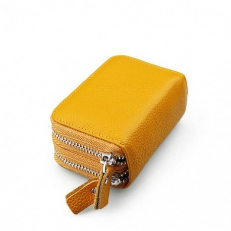 DcSpring RFID Cartera Tarjeteros Piel Genuino Monedero Pequeñas Portatarjetas Mini Cremallera para Mujer Hombre Amarillo 