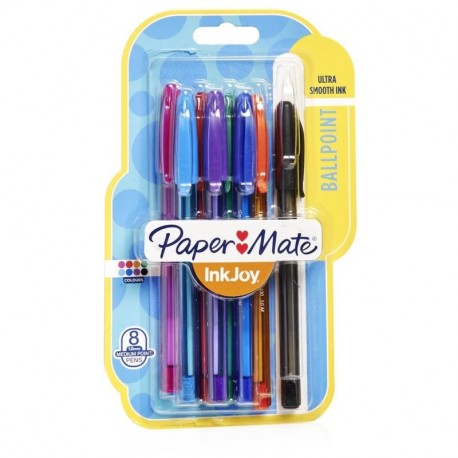 Paper Mate Inkjoy 100 – Bolígrafo de punta de bola surtido punta de fibra, 8 unidades, colores aleatorias 