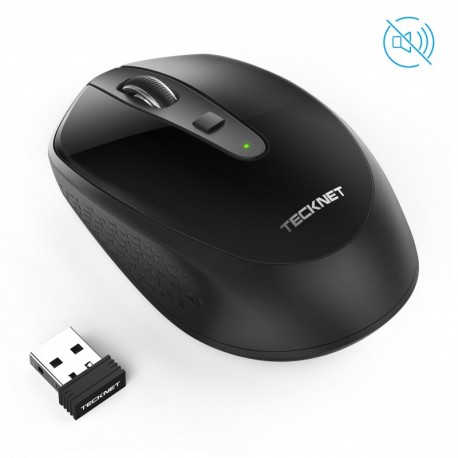 TeckNet Ratón Inalámbrico Silencioso Omni 2.4GHz, Mini Ratón Inalámbrico Portátil con Receptor Nano USB, 4 Botones, 3 dpi Aj