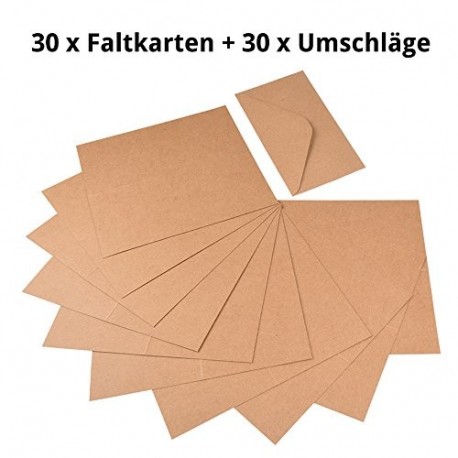 60 piezas papel kraft – Set de tarjetas y sobres de cartón Natural para felicitación de y tarjetas de felicitación, tarjetas 