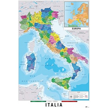 Grupo Erik Editores Poster Mapa Italia Fisico Politico