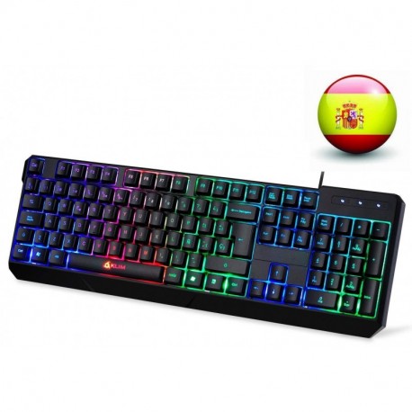 KLIM Chroma - Teclado Gaming en ESPAÑOL - USB - Alto rendimiento - Teclado Retroiluminado para Juegos - PC PS4 Windows Mac - 