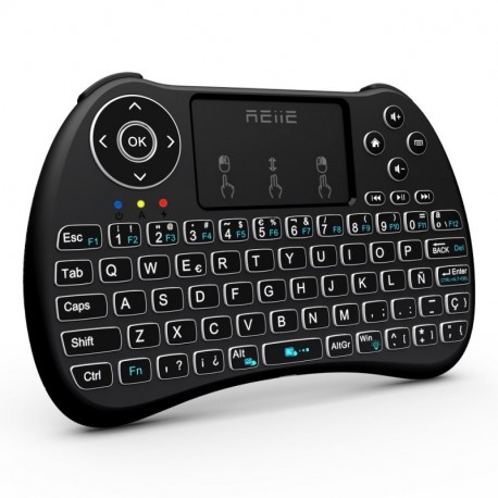 Reiie H9Plus Mini Touchpad Teclado Inalámbrico retroiluminado ,Color Negro QWERTY（tiene Ñ）