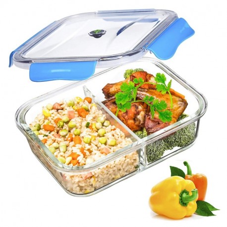 SELEWARE Vidrio Contenedor Alimentos Hermetico - Recipientes Comida Cristal Microondas - Fiambreras Bento con 2-Compartimento