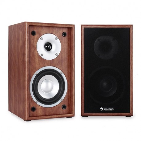 Auna Linie-300-SF-WN Altavoces HiFi de estantería pasivos de 2 vías 70W Potencia RMS, subwoofer 5", Home Cinema - Madera