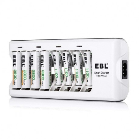 EBL 808 Cargador de pilas con 4 Unidades de AA 2800mAh y 4 unidades AAA 1100mAh Ni-MH Baterías Recargables