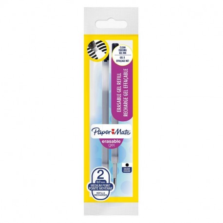 Paper Mate Erasable Gel recambios para bolígrafo, punta media de 0,7 mm, negro, paquete de 2